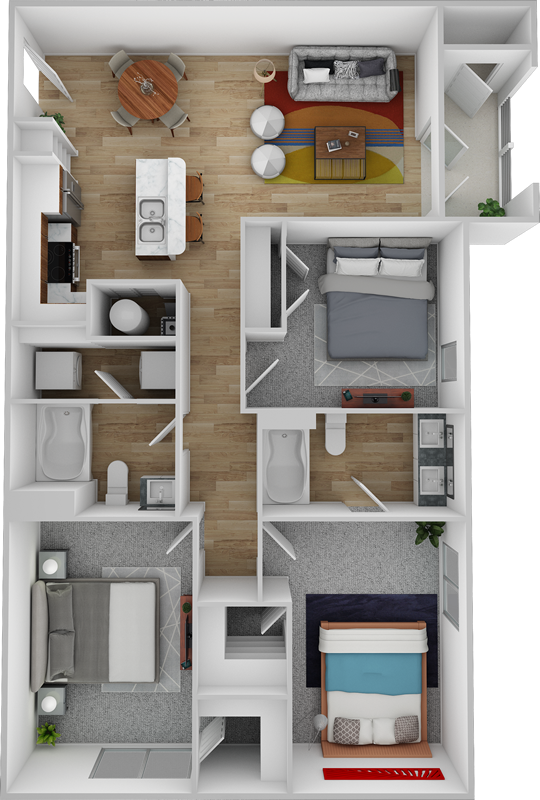 C1 floor plan - 3 bed 2 bath - 1,218 sq ft